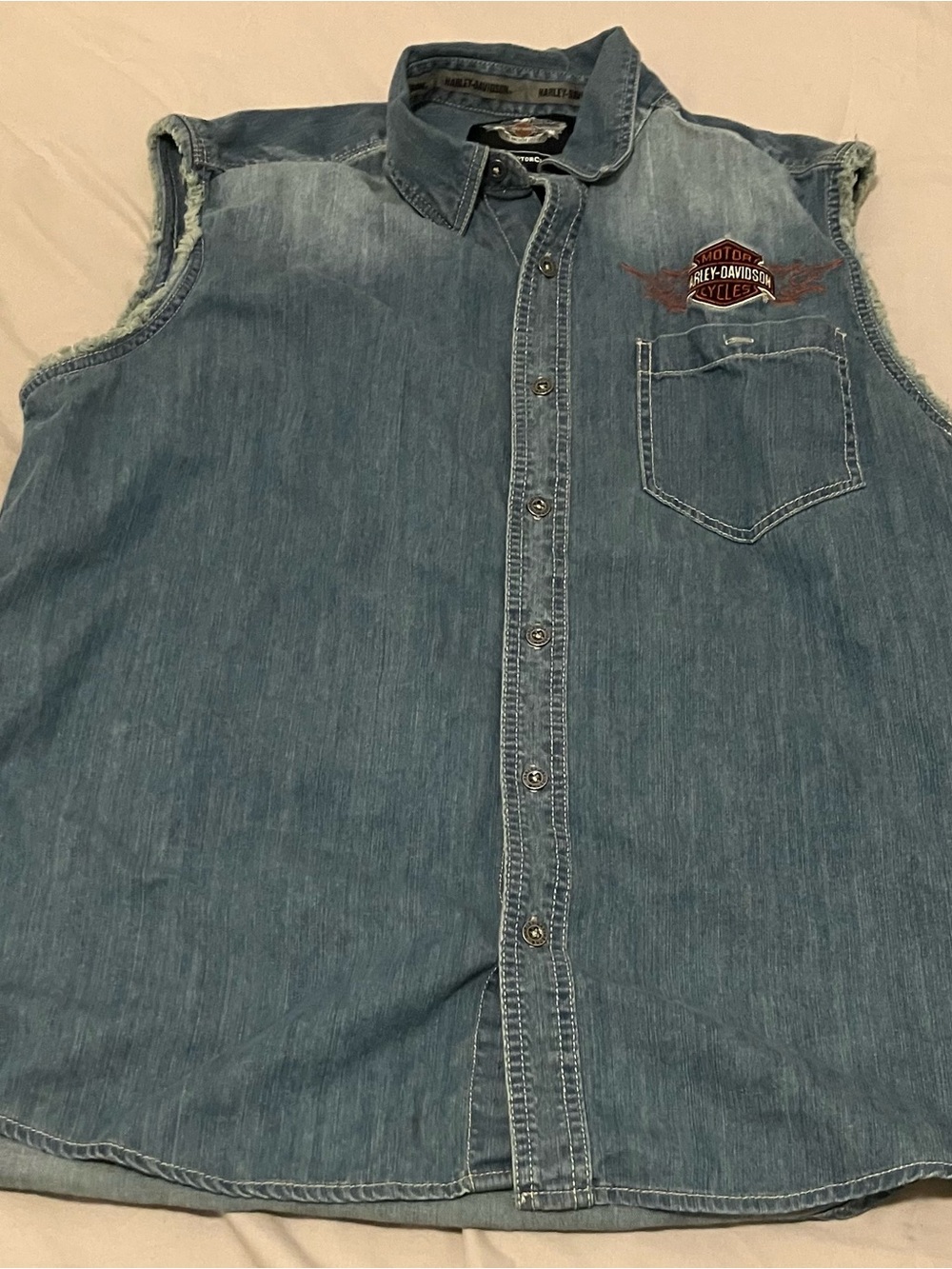 Harley-Davidson Blue Denim Sleeveless Button-Up Shirt !Accepting Offers/Bundles!
